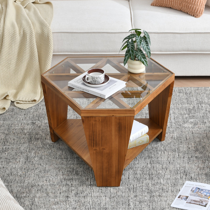 Red Barrel Studio® Cein Hexagon Coffee Table With Glass Top And